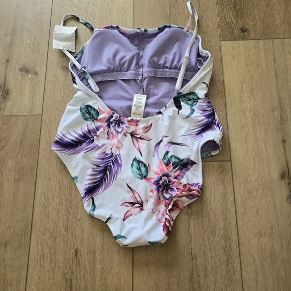 Jessica Simpson Floral Print Button One Piece Swimsuit - Picture 8 of 9